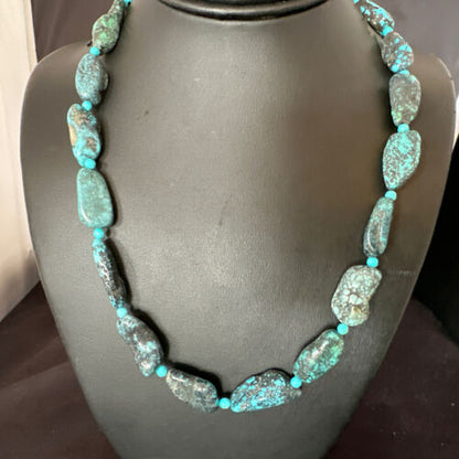 Navajo Blue Nugget Turquoise Bead Necklace | Sterling Silver Pearls | 20" | Authentic Native American Handmade | 16003