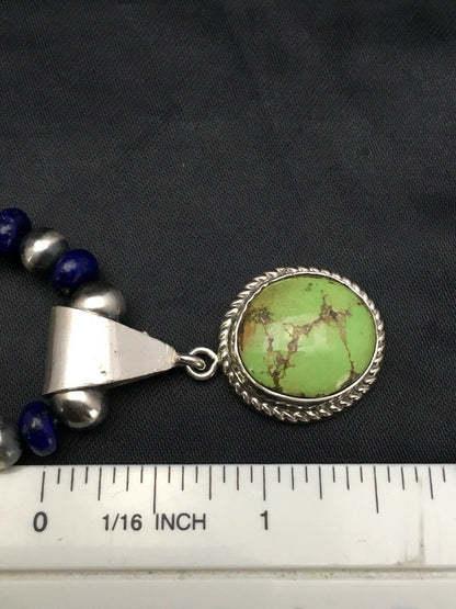 Navajo Green Turquoise and Lapis Necklace with Gaspeite Pendant | Sterling Silver | 23" | 2819