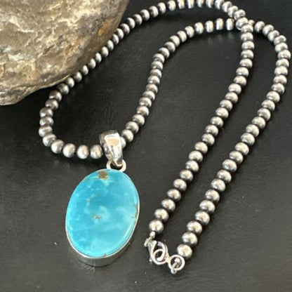 Navajo Blue Kingman Turquoise Pendant Necklace | Sterling Silver | 20" | Authentic Native American Handmade | 16995