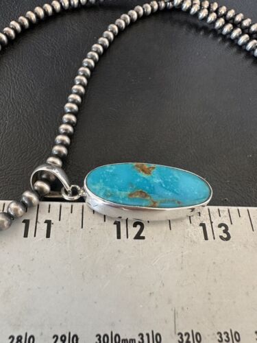 Navajo Blue Kingman Turquoise Pendant Necklace | Sterling Silver | 20" | Authentic Native American Handmade | 16686