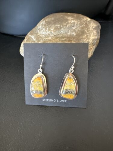Navajo Bumblebee Jasper Earrings | Sterling Silver | Authentic Native American Handmade | 15824