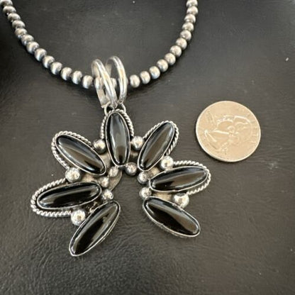 Men's Black Onyx Naja Pendant Necklace | Navajo Pearls | Sterling Silver | Authentic Native American Handmade | 17071