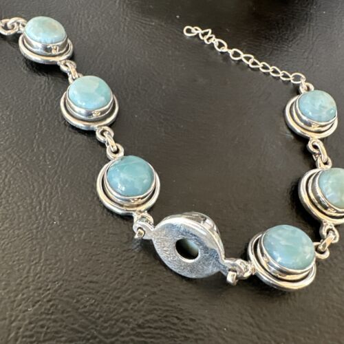 Navajo Blue Larimar Link Bracelet | Sterling Silver | 8" | Authentic Native American Handmade | 16077