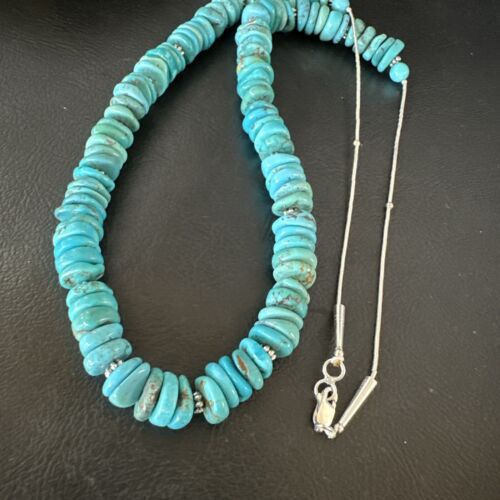 Men's Navajo Blue Turquoise Heishi Necklace | Sterling Silver | 24" | Authentic Native American Handmade | 15767