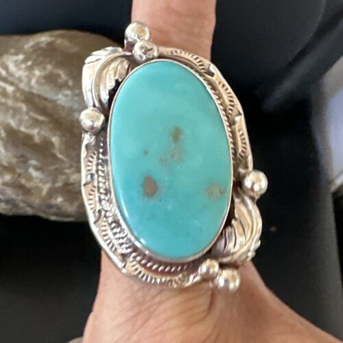 Men's Blue Kingman Turquoise Ring | Navajo Sterling Silver | Sz 10.5 | Authentic Native American Handmade | 15665