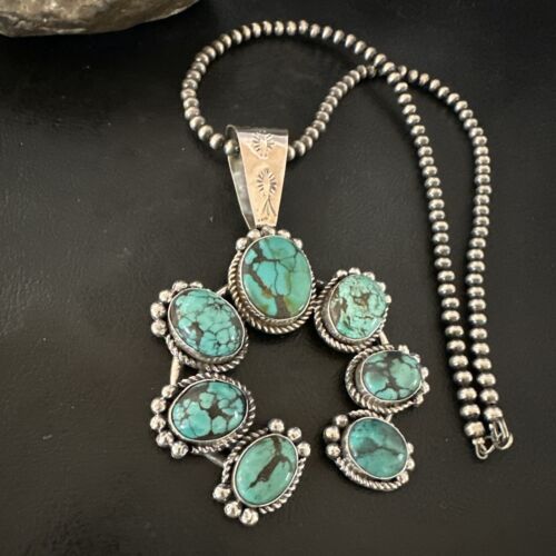 Navajo Spiderweb Turquoise Naja Pendant | Sterling Silver | Authentic Native American Handmade | 16807