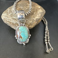 Men's Blue #8 Turquoise Pendant Necklace | Navajo Sterling Silver | Authentic Native American Handmade | 14975