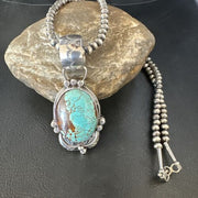 Men's Blue #8 Turquoise Pendant Necklace | Navajo Sterling Silver | Authentic Native American Handmade | 14975