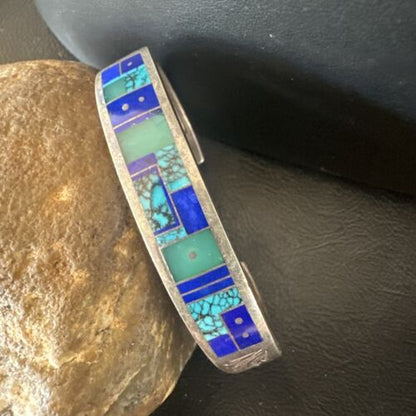 Navajo Blue Lapis Cuff Bracelet | Sterling Silver Inlay | Authentic Native American Handmade | 16123