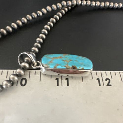 Navajo Blue Kingman Turquoise Pendant Necklace | Sterling Silver | 20" | Authentic Native American Handmade | 16700