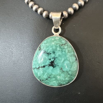 Men's Navajo Blue Spiderweb Turquoise Pendant Necklace | Sterling Silver | Authentic Native American Handmade | 16201