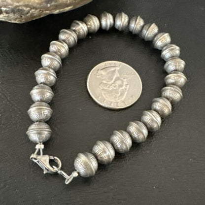 Handmade Stamped Navajo Pearls Bracelet | 8mm Beads | 8" Sterling Silver | Authentic Native American | 17446