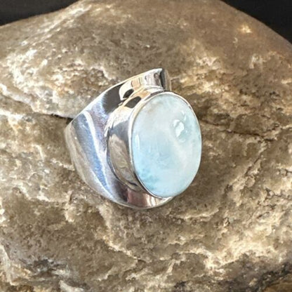 Navajo Blue Larimar Ring | Sterling Silver | Sz 7.5 | Authentic Native American Handmade | 17667