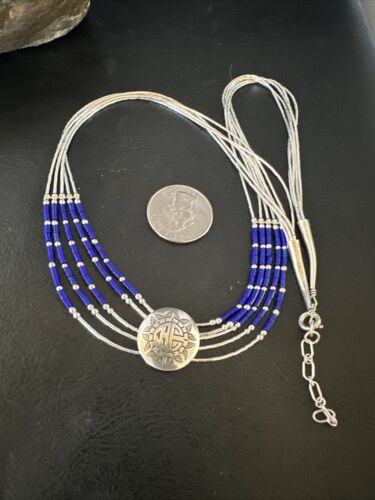 Concha Blue Lapis Heishi | Navajo Liquid Sterling Silver Necklace | 5 Strand | 20" | 15874