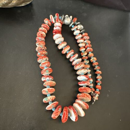 Navajo Blue Turquoise & Spiny Oyster Necklace | Sterling Silver | Authentic Native American | 22" | 17420