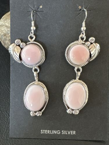 Navajo Pink Conch Shell Dangle Earrings | Sterling Silver | Authentic Native American Handmade | 17198