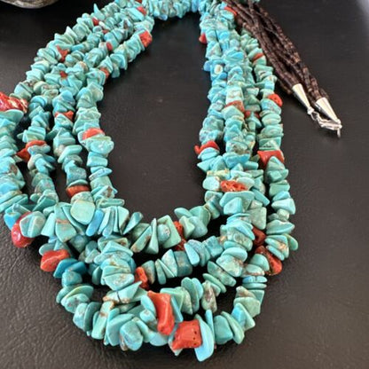 Navajo Blue Turquoise & Spiny Shell Heishi Necklace | Sterling Silver | 30" | Authentic Native American Handmade | 16072