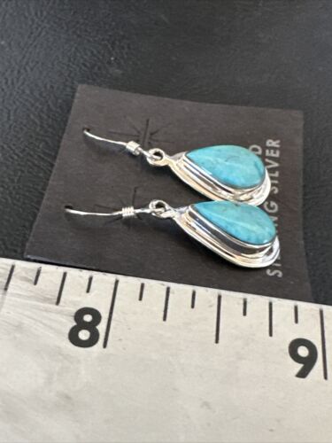 Navajo Blue Ridge Turquoise Dangle Earrings | Sterling Silver | Authentic Native American Handmade | 16513