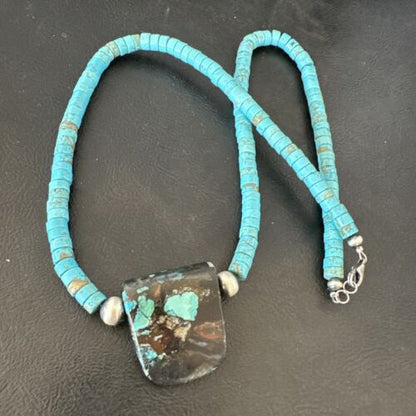 Navajo SpiderWeb Turquoise Heishi Pearls Necklace | Sterling Silver | 20" | Authentic Native American Handmade | 17032