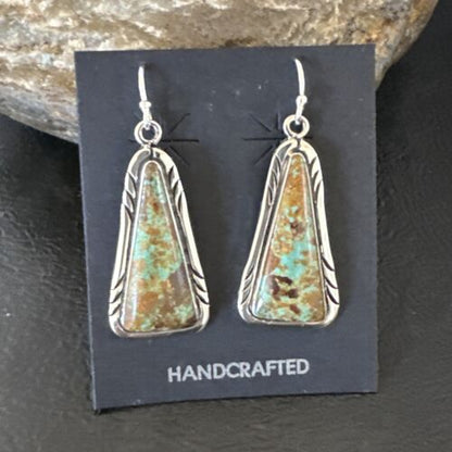Navajo Blue Boulder Turquoise Dangle Earrings | Sterling Silver | Authentic Native American Handmade | 16500