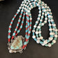 Navajo Blue Turquoise 3-Strand Coral Pendant Necklace | Sterling Silver | Authentic Native American Handmade | 15516