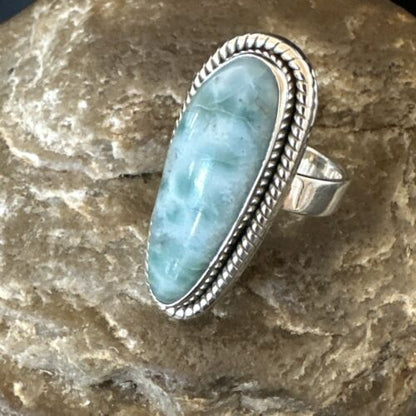 Navajo Blue Larimar Ring | Sterling Silver | Sz 7 | Authentic Native American Handmade | 17654