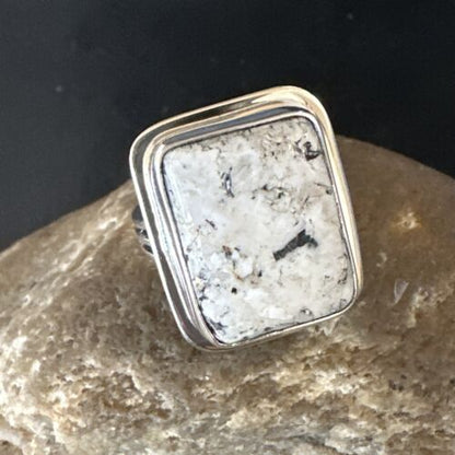 Southwestern Navajo White Buffalo Turquoise Ring | Sterling Silver | Sz 9 | 15001