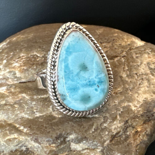 Navajo Blue Larimar Ring | Sterling Silver | Sz 10 | Authentic Native American Handmade | 16599