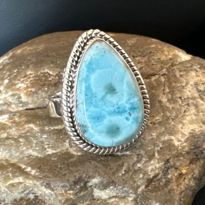 Navajo Blue Larimar Ring | Sterling Silver | Sz 10 | Authentic Native American Handmade | 16599