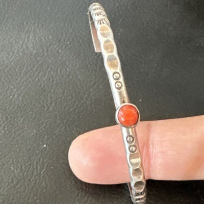 Navajo Coral Old Pawn Children's Bracelet | Sterling Stamped | Handmade | 5.5" | 16658 - Masha USA