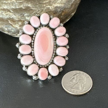 Navajo Pink Conch Cluster Ring | Authentic Native American Sterling Silver | Multi-Stone | Sz 9.5 | 16044