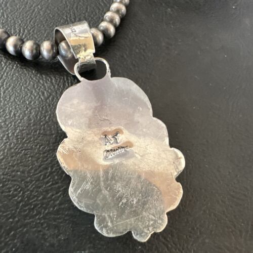 Navajo Pearls Black Onyx Necklace Pendant | Sterling Silver | Authentic Native American Handmade | 16524