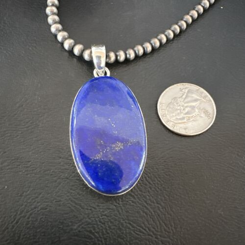 Navajo Blue Lapis Pendant with Pearls | Sterling Silver Necklace | 20" | Authentic Native American Handmade | 16910