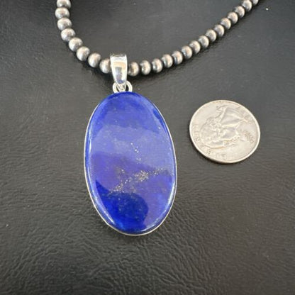 Navajo Blue Lapis Pendant with Pearls | Sterling Silver Necklace | 20" | Authentic Native American Handmade | 16910