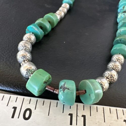 Navajo Blue Green Turquoise Heishi Bead Necklace | Sterling Silver | 24" | 16283