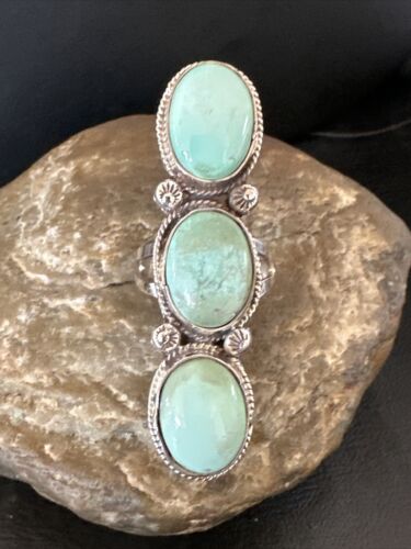 Navajo Blue Dry Creek Turquoise Multi-Stone Ring | Authentic Native American Sterling Silver | Sz 10.5 | 16729