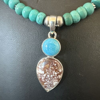 Navajo Wild Horse | Blue Kingman Turquoise Pendant Necklace | Sterling Silver | Authentic Native American Handmade | 17577