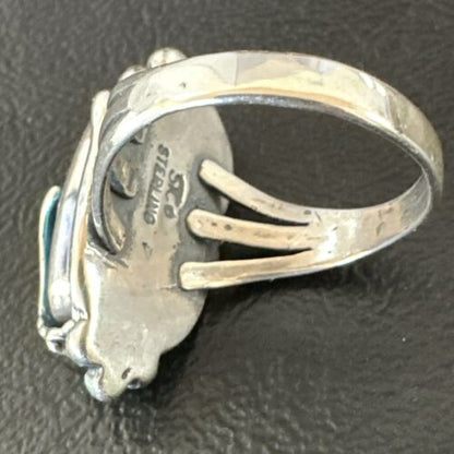 Navajo Leaf Blue Kingman Turquoise Ring | Sterling Silver | Sz 10.5 | Authentic Native American Handmade | 17136