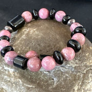 Navajo Pink Rhodochrosite Memory Wire Bracelet | Stainless Steel | Authentic Native American Handmade | 17625