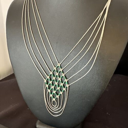 Crisscross Green Malachite Heishi Necklace | 5 Strand Liquid Sterling Silver | 22" | 15884