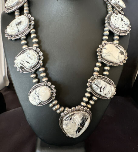 Handmade Navajo White Buffalo Turquoise Choker Necklace | Sterling Silver | 15409