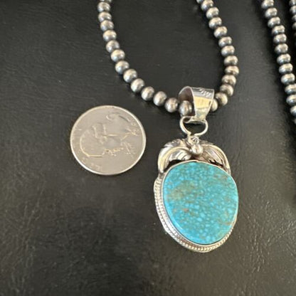 Navajo Kingman Turquoise Pendant Necklace | Sterling Silver | Native American Handmade | 15213