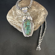 Navajo Blue Spiderweb Turquoise Pendant Necklace | Sterling Silver Pearls | Authentic Native American Handmade | 15094