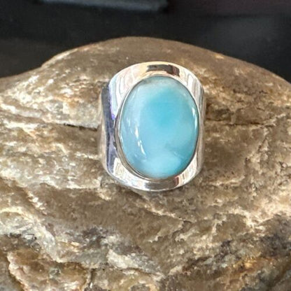 Womens Blue Larimar Navajo Sterling Silver Ring Size 7.5 17666
