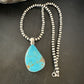 Blue Kingman Turquoise Pendant | Navajo Pearls | Sterling Silver Necklace 20" | 16999