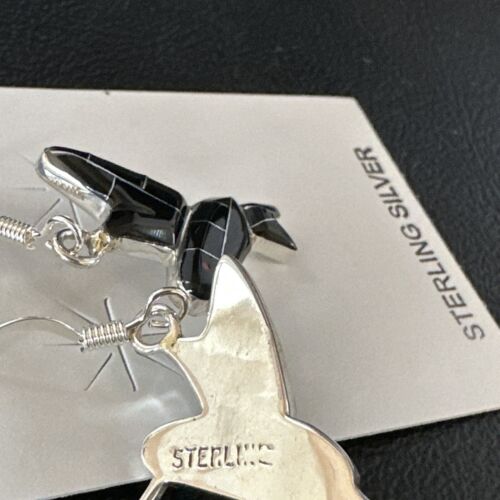 Navajo Black Onyx Hummingbird Earrings | Sterling Silver | 1" | Authentic Native American Handmade | 15090