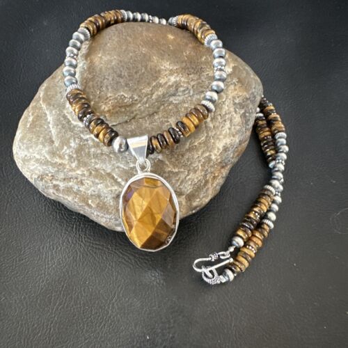 Southwestern Coffee Brown Tiger's Eye Pendant Necklace | Sterling Silver | 21" | 16369