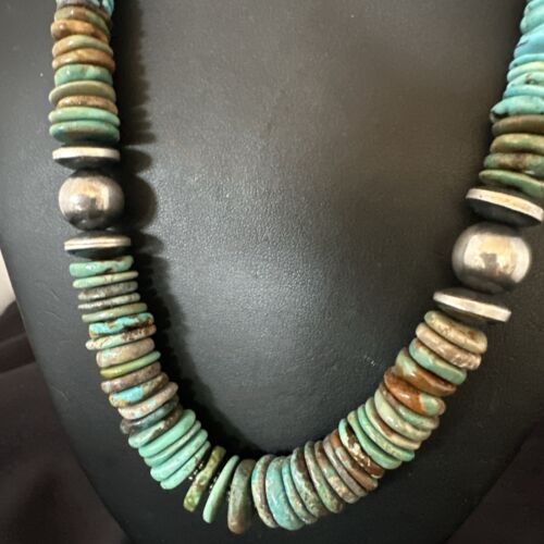 Navajo Blue Green Turquoise Necklace | Sterling Silver | Authentic Native American | 21" | 16958