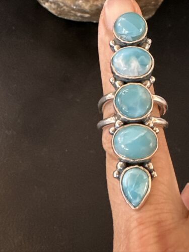 Navajo Blue Larimar Multi-Stone Ring | Authentic Native American Sterling Silver | Multi-Stone | Sz 6.5 | 15981