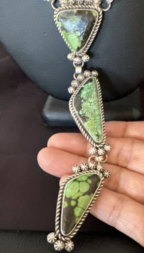 Navajo Green Spiderweb Turquoise Necklace | Men's Lariat | 30" | Authentic Native American Handmade | 17435